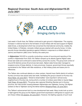 Regional Overview: South Asia and Afghanistan19-25 June 2021