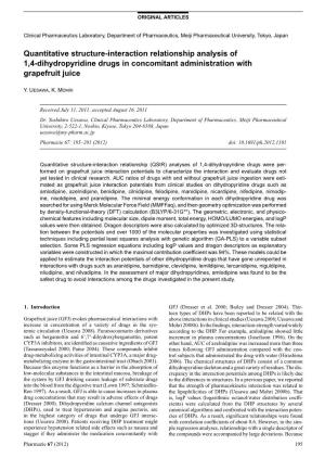 Quantitative Structure-Interaction Relationship Analysis of 1,4-Dihydropyridine Drugs in Concomitant Administration with Grapefruit Juice