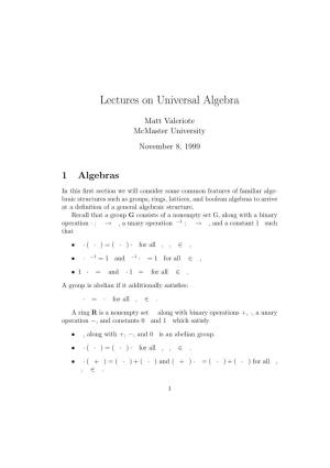 Lectures on Universal Algebra