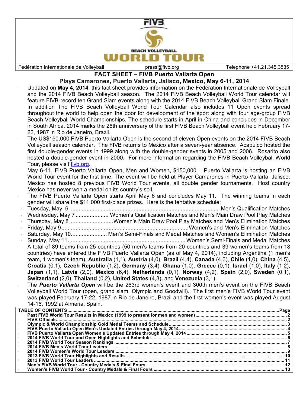 FACT SHEET – FIVB Puerto Vallarta Open Playa Camarones, Puerto