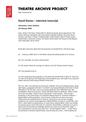 Theatre Archive Project: Interview with David Davies