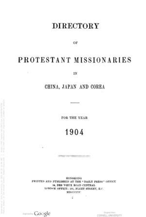 Directory of Protestant Missionaries in China, Japan and Corea