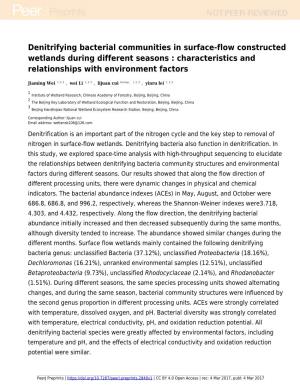 Denitrifying Bacterial Communities in Surface-Flow Constructed Wetlands During Different Seasons : Characteristics and Relationships with Environment Factors