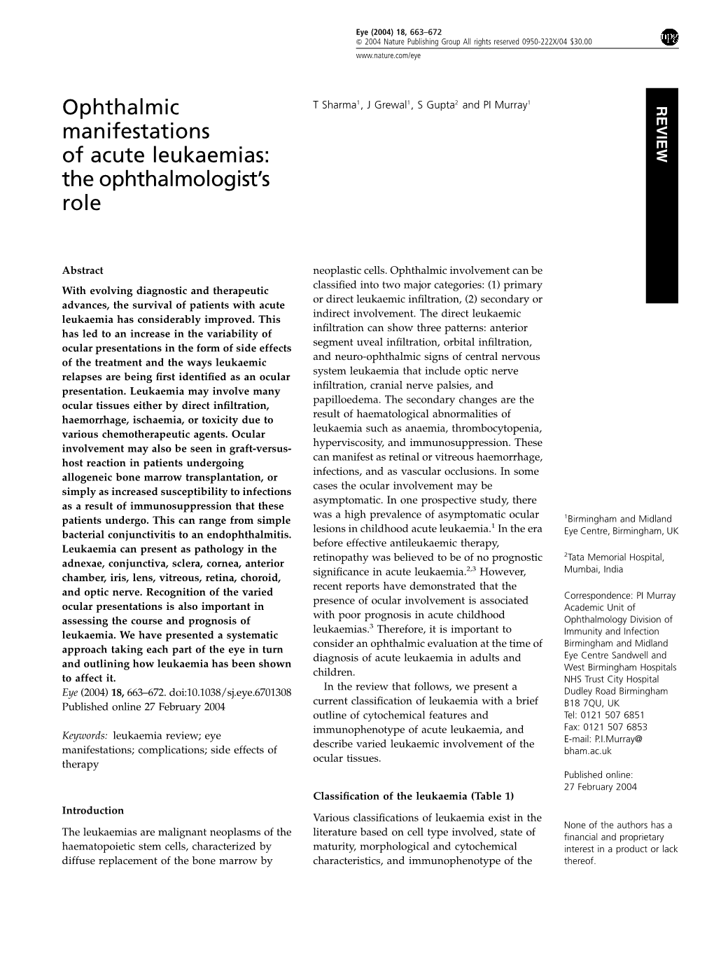 Ophthalmic Manifestations of Acute Leukaemias T Sharma Et Al 664