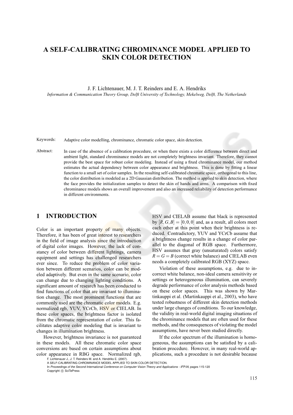 A Self-Calibrating Chrominance Model Applied to Skin Color Detection