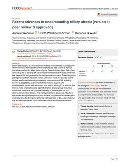 Recent Advances in Understanding Biliary Atresia[Version 1; Peer