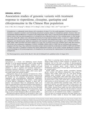 Association Studies of Genomic Variants with Treatment Response to Risperidone, Clozapine, Quetiapine and Chlorpromazine in the Chinese Han Population