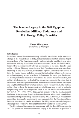 The Iranian Legacy in the 2011 Egyptian Revolution: Military Endurance and U.S