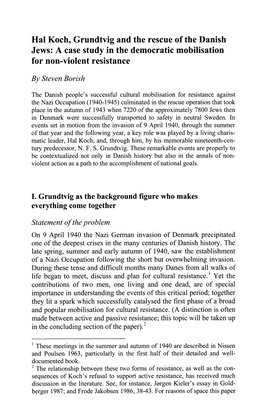 Hal Koch, Grundtvig and the Rescue of the Danish Jews: a Case Study in the Democratic Mobilisation for Non-Violent Resistance