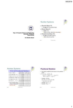 Number Systems Number Systems Positional Notation