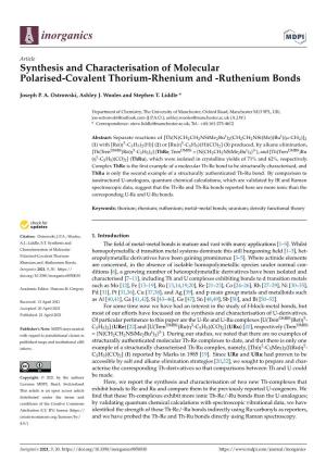 Synthesis and Characterisation of Molecular Polarised-Covalent Thorium-Rhenium and -Ruthenium Bonds