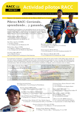 Pilotos RACC En 2 Y 4 Ruedas (A 23/7/03) Pilotos RACC: Corriendo, Aprendiendo