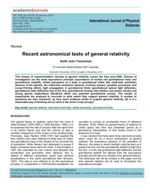 Recent Astronomical Tests of General Relativity