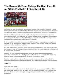 The Dream 64-Team College Football Playoff, an NCAA Football 14 Sim: Sweet 16