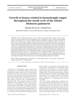 Growth of Tissues Related to Haemolymph Copper Throughout the Moult Cycle of the Lobster Homarus Gammarus