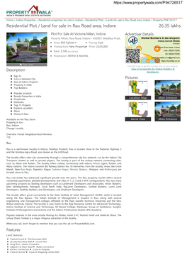 Residential Plot / Land for Sale in Rau Road Area, Indore (P94726517