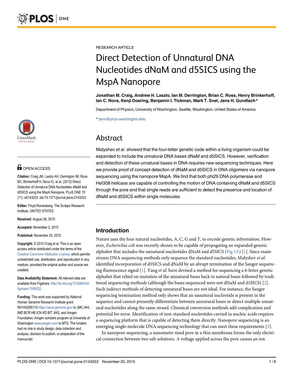 Direct Detection of Unnatural DNA Nucleotides Dnam and D5sics Using the Mspa Nanopore