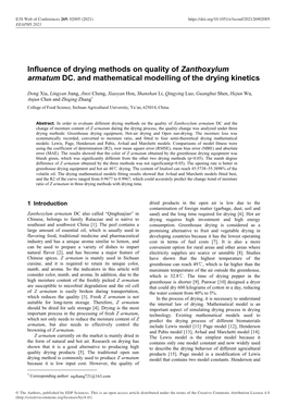 Influence of Drying Methods on Quality of Zanthoxylum Armatum DC. and Mathematical Modelling of the Drying Kinetics