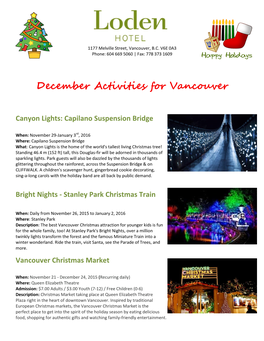 December Activities for Vancouver