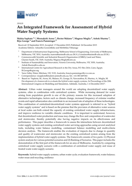 An Integrated Framework for Assessment of Hybrid Water Supply Systems