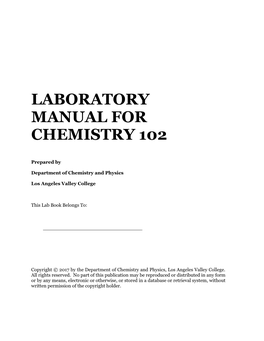 Laboratory Manual for Chemistry 102