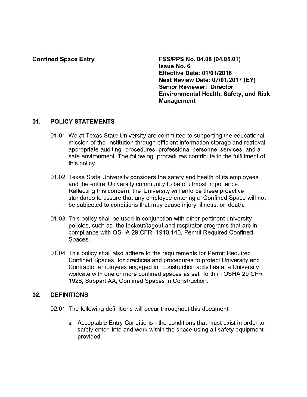 Confined Space Entry FSS/PPS No. 04.08 (04.05.01)