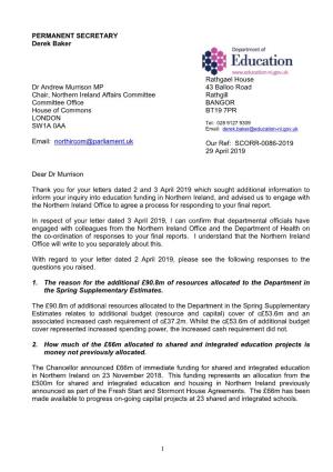 Letter from the Permanent Secretary of the Department of Education to The