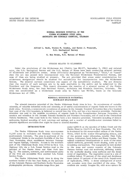 Mineral Resource Potential of the Piedra Wilderness Study Area, Archuleta and Hinsdale Counties, Colorado