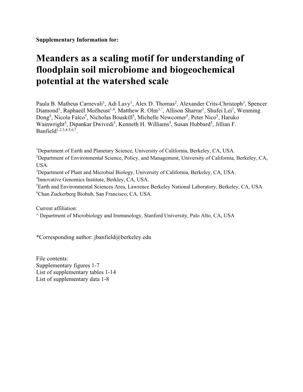 Meanders As a Scaling Motif for Understanding of Floodplain Soil Microbiome and Biogeochemical Potential at the Watershed Scale