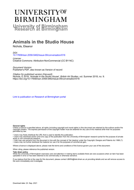 University of Birmingham Animals in the Studio House