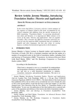 Review Article: Jeremy Munday, Introducing Translation Studies: Theories and Applications 1