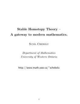 Stable Homotopy Theory – a Gateway to Modern Mathematics