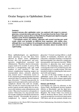 Ocular Surgery in Ophthalmic Zoster