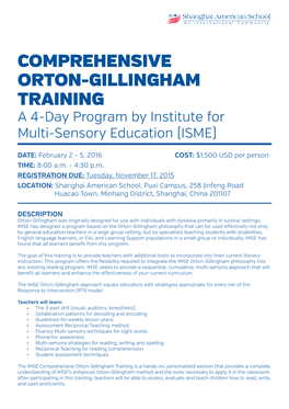 COMPREHENSIVE ORTON-GILLINGHAM TRAINING a 4-Day Program by Institute for Multi-Sensory Education (ISME)