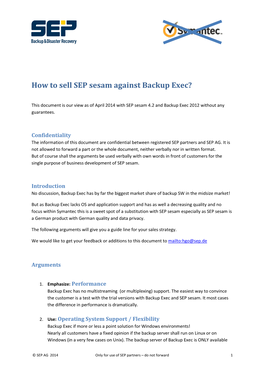 How to Sell SEP Sesam Against Backup Exec?