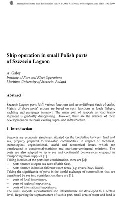 Ship Operation in Small Polish Ports of Szczecin Lagoon