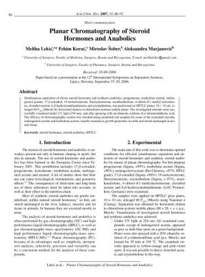 Planar Chromatography of Steroid Hormones and Anabolics Meliha Leki},A* Fehim Kora},A Miroslav Šober,B Aleksandra Marjanovi}B