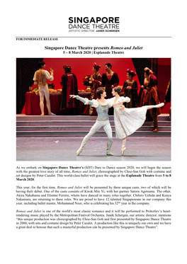 Singapore Dance Theatre Presents Romeo and Juliet 5 – 8 March 2020 | Esplanade Theatre