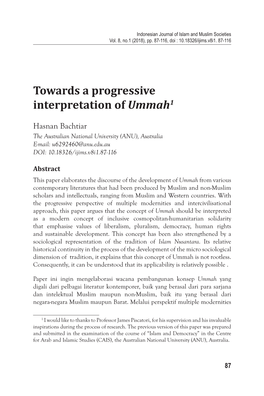 Towards a Progressive Interpretation of Ummah1