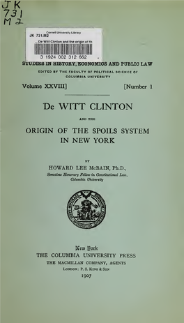 De Witt Clinton and the Origin of the Spoils System in New York
