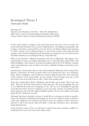 Sociological Theory I Christopher Muller