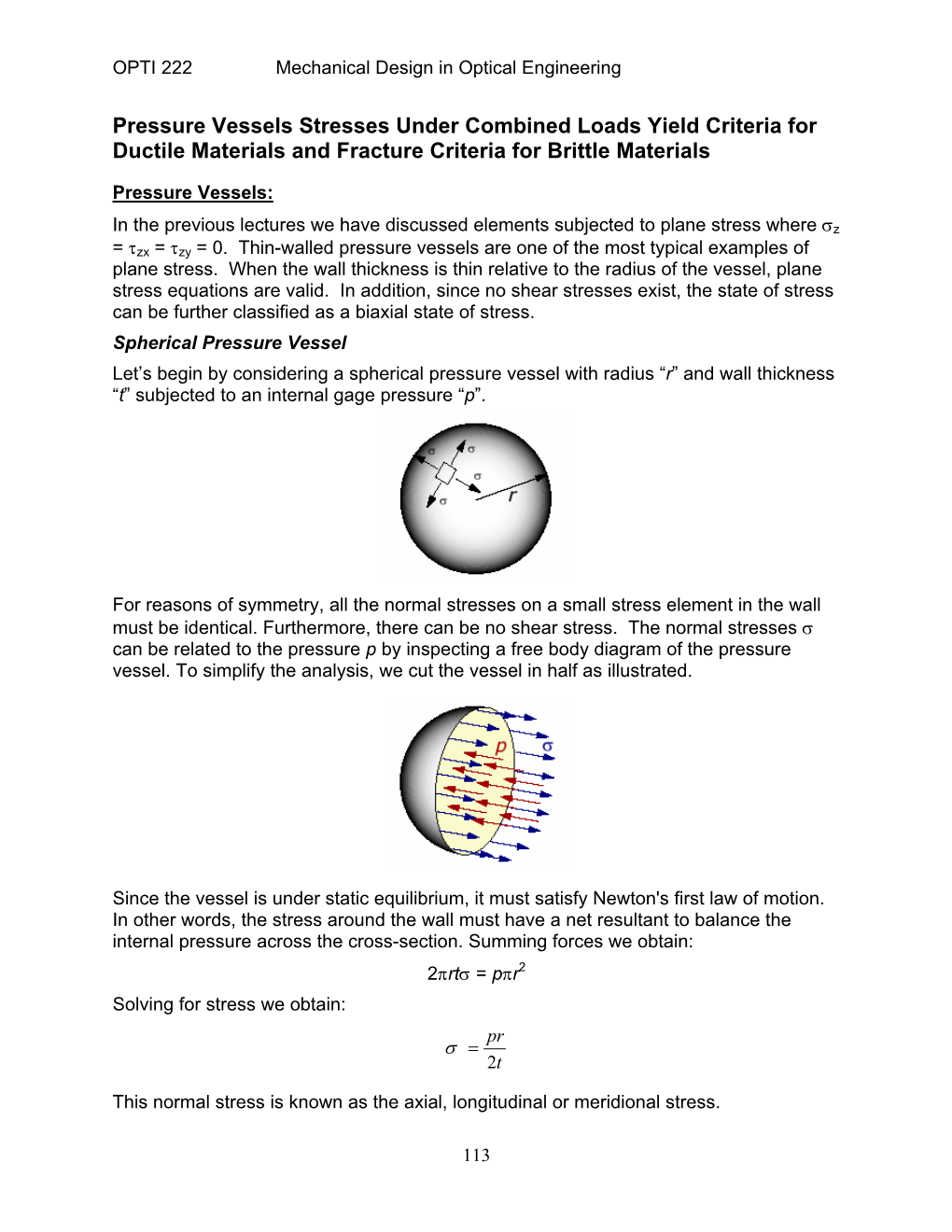 Pressure Vessels Stresses Under Combined Loads Yield Criteria for ...