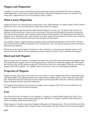 Magnet and Magnetism What Causes Magnetism Hard and Soft Magnets