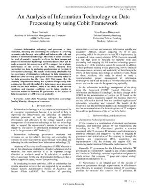 An Analysis of Information Technology on Data Processing by Using Cobit Framework