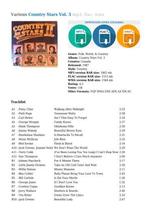 Various Country Stars Vol. 3 Mp3, Flac, Wma