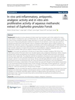 In Vivo Anti-Inflammatory, Antipyretic, Analgesic Activity and in Vitro Anti