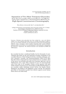 Separation of Two Main Triterpene Glycosides from Sea Cucumber Pearsonothuria Graeffei by High-Speed Countercurrent Chromatography