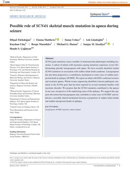 Possible Role of SCN4A Skeletal Muscle Mutation in Apnea During Seizure
