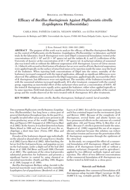 Efficacy of Bacillus Thuringiensis Against Phyllocnistis Citrella