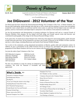 Joe Digiovanni - 2012 Volunteer of the Year Joe Digiovanni Has Been Selected the Patuxent Research Refuge 2012 Volunteer of the Year